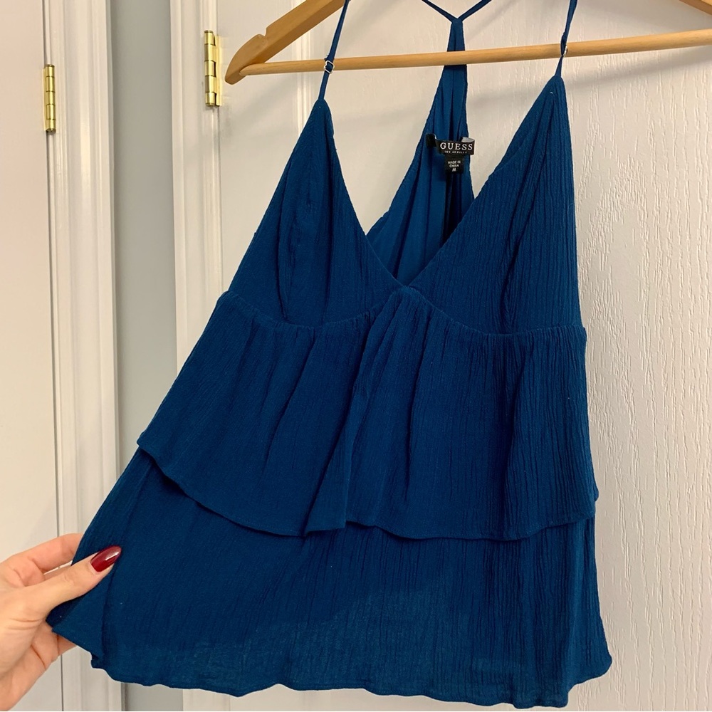 Guess Ruffled Medium Blue Tank Top - Picture 3 of 3